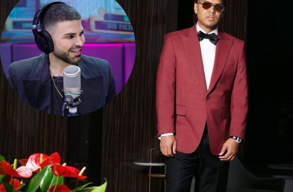 El estilista Jomari Geyso aprueba el traje de Santiago Matías en los premios soberanos