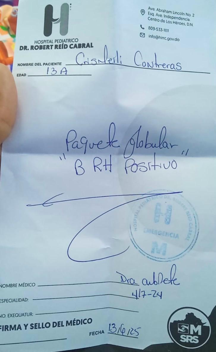 Indicación médica del Dr. Robert Reid Cabral Pediatric Hospital