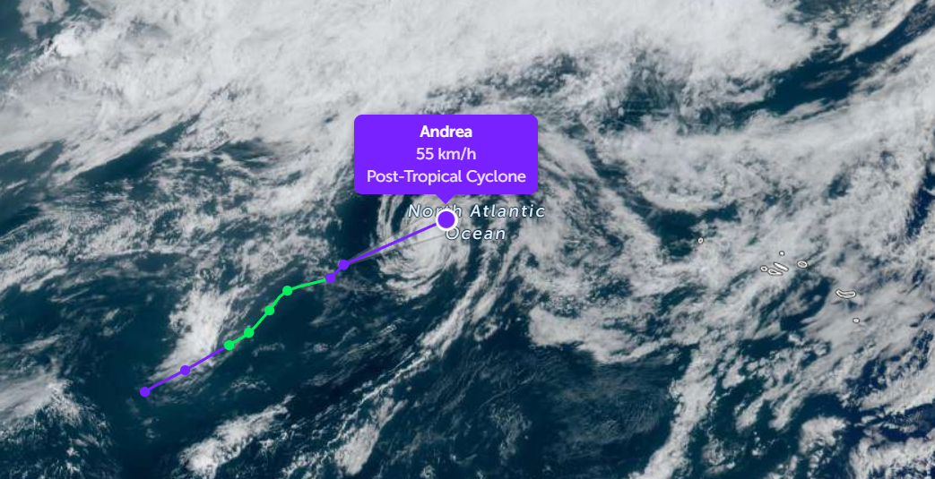 La tormenta tropical Andrea se fuego Atlantic Cyclone de la temporada