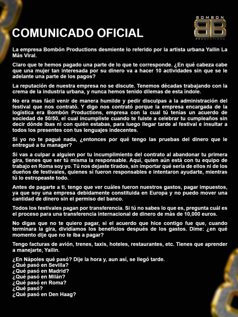 Bombon Productions dice que Yailin dejó el equipo de trabajo y niega las acusaciones | 2 | Bombon Productions dice que Yailin dejó el equipo de trabajo y niega las acusaciones, noticias hoy en la República Dominicana | Último minuto