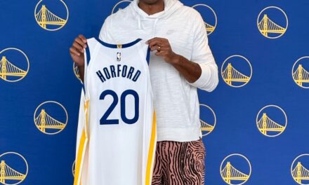 Amelia Vega felicita a Al Horford por su presentación a los Golden State Warriors