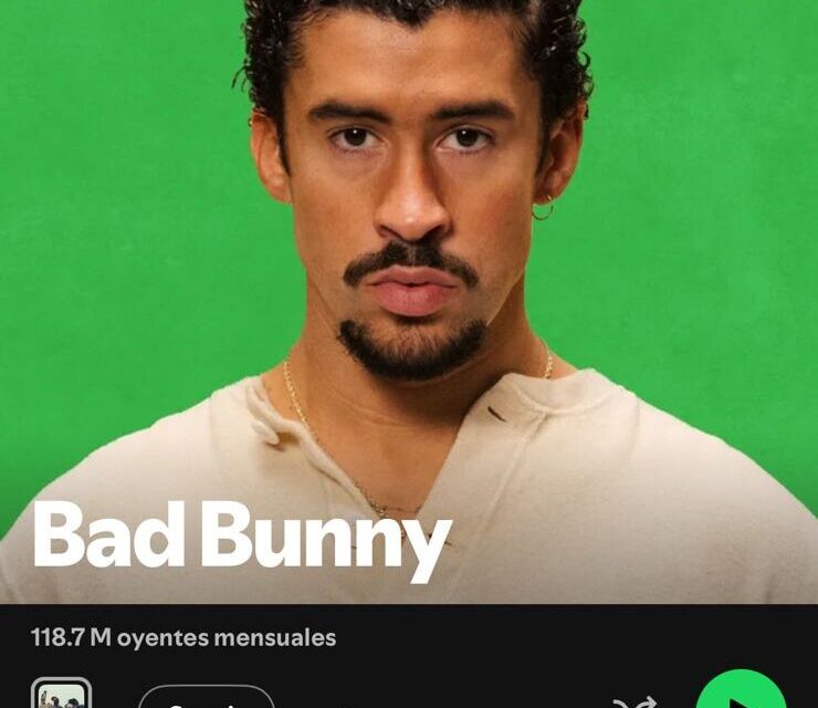 Bad Bunny sube al puesto número 2 del mundo en oyentes mensuales de Spotify