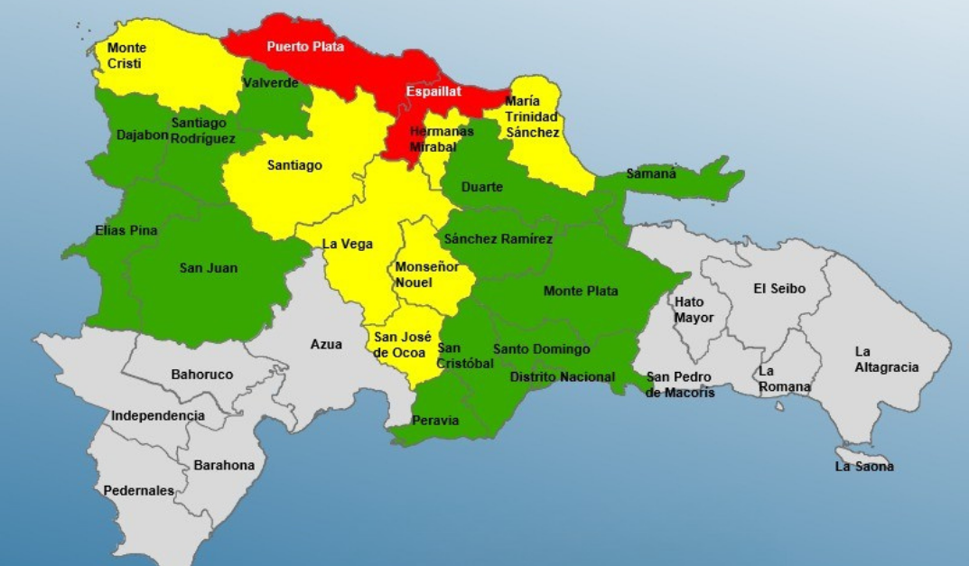 Puerto Plata y Espaillat permanecen en alerta roja delante pronóstico de fuertes lluvias
